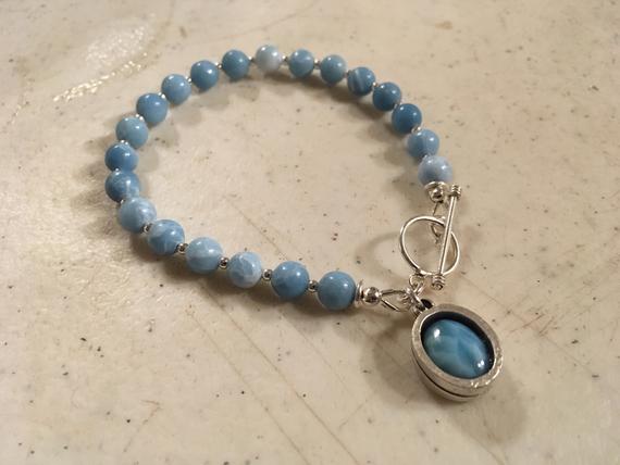 Larimar Bracelet - Blue Gemstone Jewellery - Sterling Silver Jewelry - Beaded - Pastel - Charm