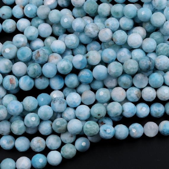 Natural Larimar 6mm 8mm 10mm Round Beads High Quality Micro Faceted Real Genuine Natural Blue Larimar Gemstone Aa Grade 15.5" Strand
