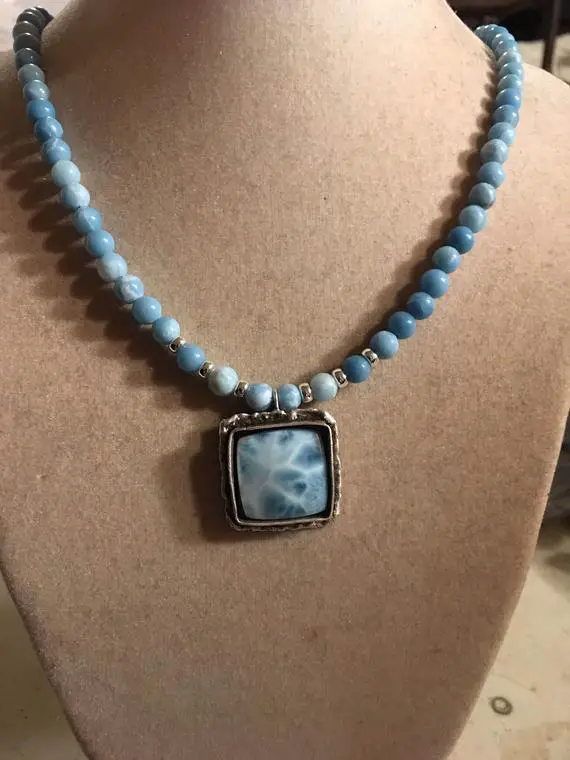 Larimar Necklace - Sterling Silver Jewelry - Blue Gemstone Jewellery - Chic - Luxe - Beaded - Extender Chain