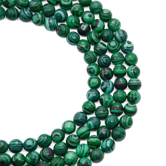8mm Faceted Green Malachite Beads, Gemstone Beads, Wholesale Beads