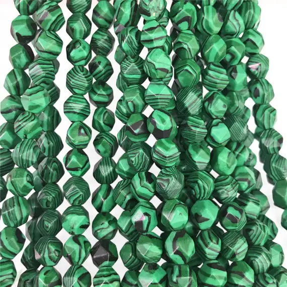 Faceted Green Malachite Beads, Star Cut Beads, Gemstone Beads, 8mm 10mm