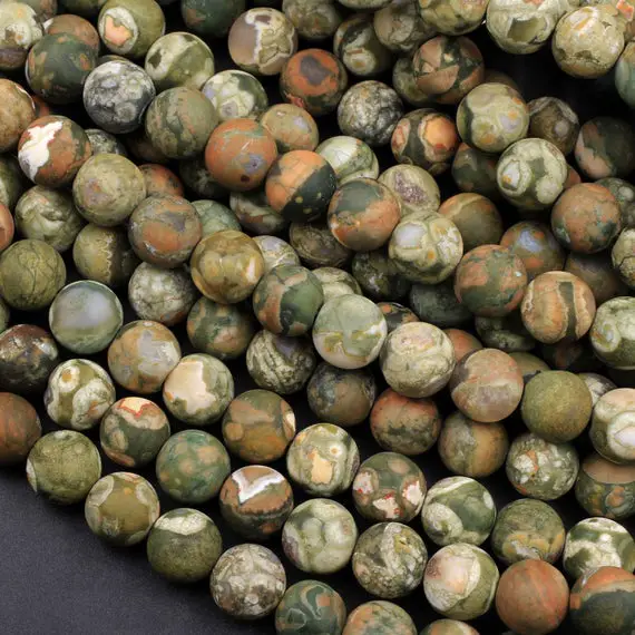 Matte Natural Rainforest Rhyolite Jasper Round 4mm 6mm 8mm 10mm Green Brown Orange Brown Beads 15.5" Strand
