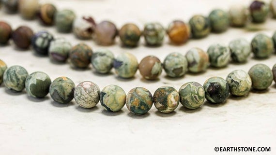 M-s/ Matte Rhyolite 10mm/ 8mm/ 6mm Round Beads 16" Strand Matte Finished Rhyolite Round Beads. Beautiful Rainforest Jasper Unique Pattern