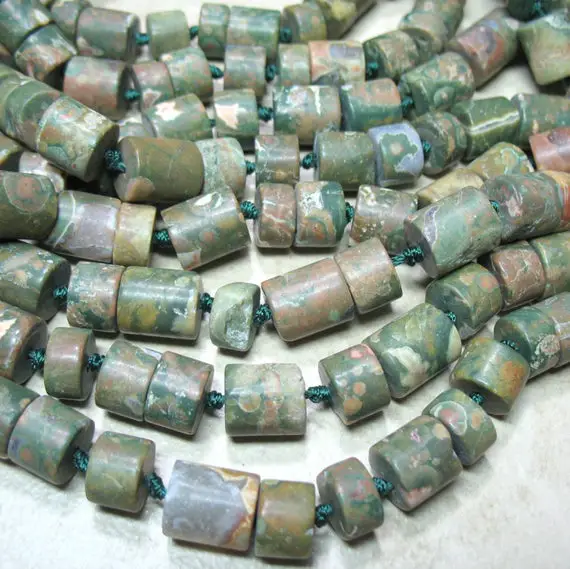 Matte Rhyolite Jasper 10x5-11mm Heishi Rondelle Beads 7.5" Strand Ryolite Rainforest