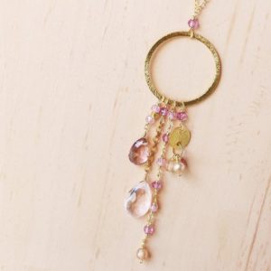Pink Gemstone Pendant Delicate Gold Chain Statement Necklace for Women | Natural genuine Gemstone necklaces. Buy crystal jewelry, handmade handcrafted artisan jewelry for women.  Unique handmade gift ideas. #jewelry #beadednecklaces #beadedjewelry #gift #shopping #handmadejewelry #fashion #style #product #necklaces #affiliate #ad