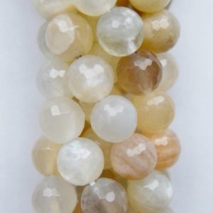 Shop Moonstone Faceted Beads! Genuine Faceted Moonstone Beads – Round 8 mm Gemstone Beads – Full Strand 15 1/2", 48 beads, A+ Quality | Natural genuine faceted Moonstone beads for beading and jewelry making.  #jewelry #beads #beadedjewelry #diyjewelry #jewelrymaking #beadstore #beading #affiliate #ad