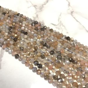 Shop Moonstone Beads! Natural Multi-Color Moonstone Faceted Round Beads 2mm 3mm 4mm 15.5" Strand | Natural genuine beads Moonstone beads for beading and jewelry making.  #jewelry #beads #beadedjewelry #diyjewelry #jewelrymaking #beadstore #beading #affiliate #ad