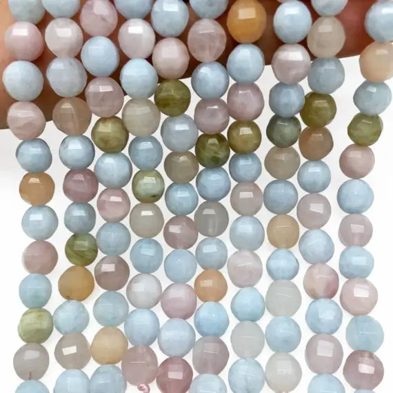 10mm Natural Faceted Multicolor Morganite Beads, Round Gemstone Beads, Wholesale Beads