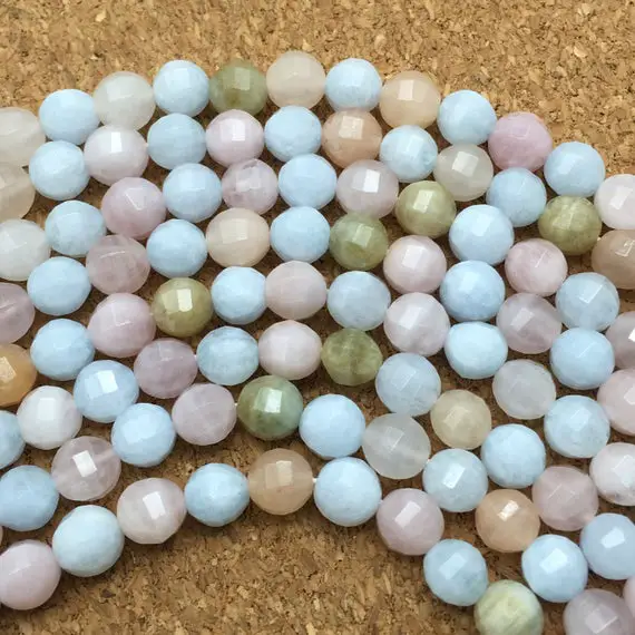 8mm Natural Faceted Multicolor Morganite Beads, Round Gemstone Beads, Wholasela Beads