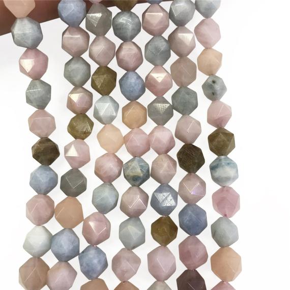Natural Faceted Multicolor Morganite Beads, Star Cut Beads, Gemstone Beads, 8mm 10mm