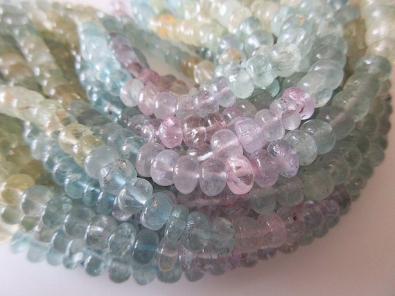 Natural Aquamarine Pink/blue/yellow Smooth Rondelle Beads  6-7 Mm Approx. Morganite Beads, Sold As 8 Inch/16 Inch Strand, Sku-2869