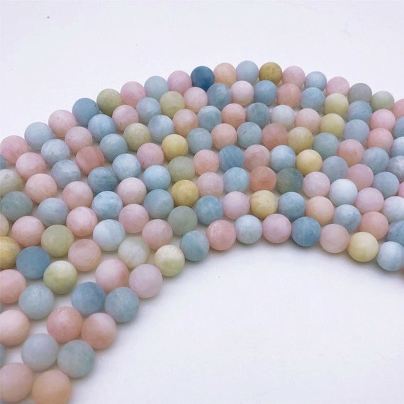 8mm Natural Matte Multicolor Morganite Beads, Round Gemstone Beads, Wholasela Beads