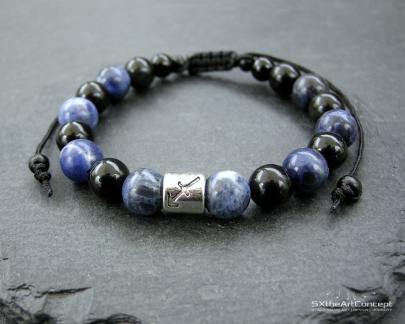 Sagittarius Bracelet, Sodalite Black Obsidian Gemstones, Energy Wristband, Zodiac Gift For Him Or Her, Men Jewelry