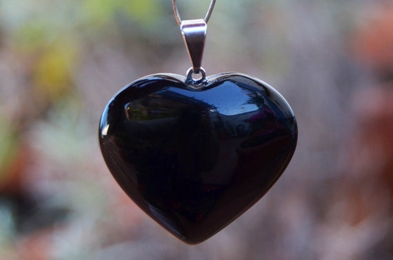 Black Obsidian Heart Pendant - Obsidian Crystal Pendant - Healing Stones - Spiritual Jewelry - Chakra Pendant
