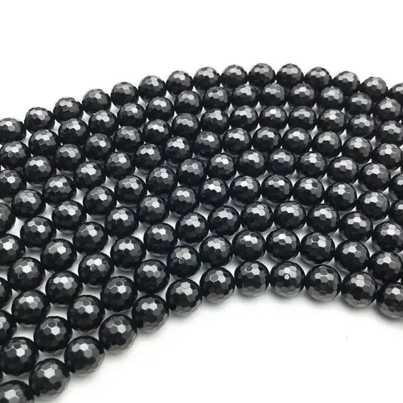 8mm Faceted Black Onyx Beads, Round Gemstone Beads, Wholesale Beads