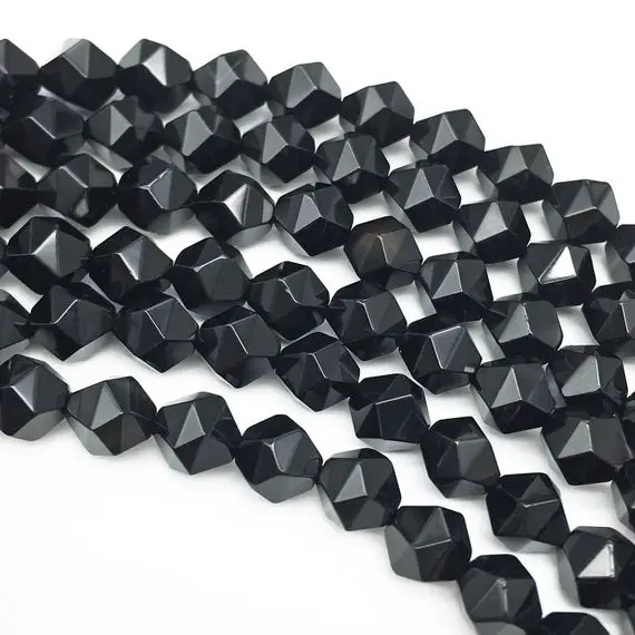 Faceted Black Onyx Beads, Star Cut Beads, Gemstone Beads, 8mm, 10mm