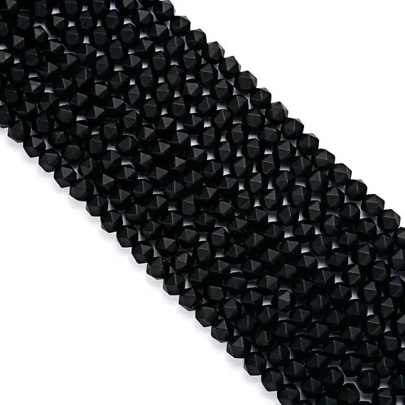 Black Onyx Matte Faceted Star Cut Beads 4mm 5mm 7mm 9mm 15.5" Strand