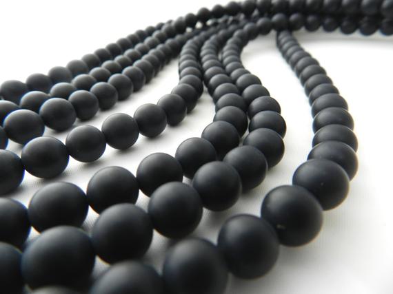 Aaa Black Onyx Matte Round Beads, 3mm/4mm/5mm/6mm/8mm/10mm/12mm Full Strand 15.5 Inches, Hole Size 0.8mm, Natural Gemstone Beads