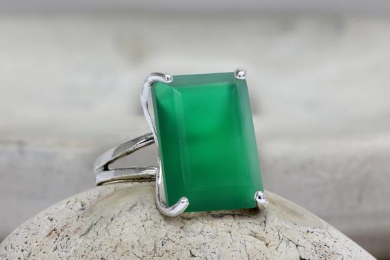 Silver Statement Ring · Rectangle Ring · Green Onyx Ring · Long Ring · Silver Ring For Women · Emerald Ring