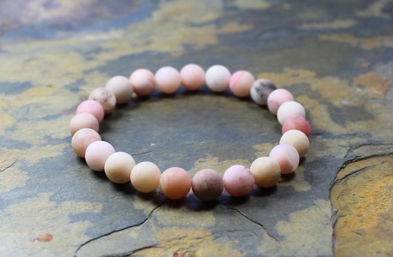 Pink Opal Bracelet, Pale Pink Bracelet, Pink Opal Jewelry, Mala Prayer Bracelet, Opal Mala, Heart Chakra Healing, Yoga Gifts For Women