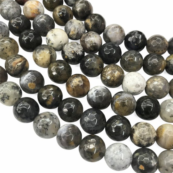 10mm Faceted Moss Opal Beads, Round Gemstone Beads, Wholesale Beads