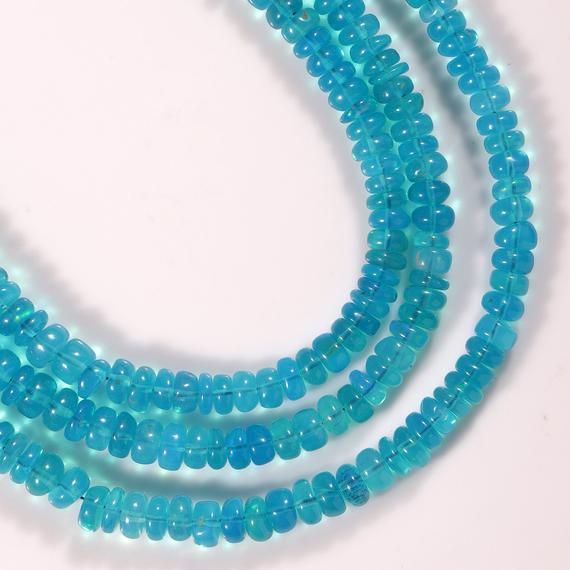 Paraiba Opal Beads, Blue Ethiopian Opal Beads, Opal Smooth Beads, Opal Rondelle Beads, Opal Plain Rondelle Beads, Blue Opal Gemstone Beads