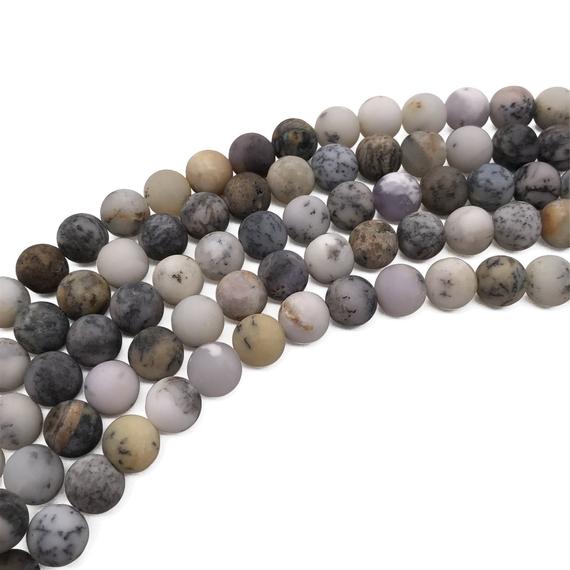 8mm Matte Dendritic Opal Beads, Round Gemstone Beads, Wholesale Beads