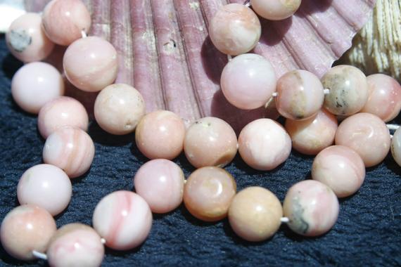 Pink Peruvian Opal Smooth Round Bead 14 In. Strand, 9mm To 11mm, Peruvian Pink Opal Bead, Genuine Opal, Natural Semi Precious Gemstone,