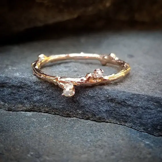 Pearl Ring, Rose Gold Ring, Pearl Wedding Band Women, June Birthstone Ring, Unique Stacking Ring, 14k Rose Gold Band, Gold Twig Wedding Ring