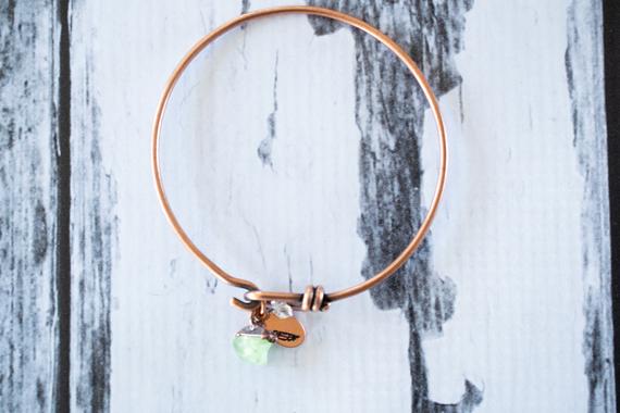 Green Peridot Bracelet| Rough Peridot Bangle | Copper & Peridot Bracelet | Electroformed Jewelry | Rough Peridot Jewelry| Birthstone Bangle