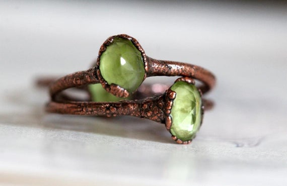 Peridot Ring - Simple Gold Stacker - Faceted Stone - August Birthstone
