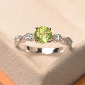 Shop Peridot Rings! natural peridot ring, August birthstone, round cut green gemstone, solid silver ring, anniversary ring | Natural genuine Peridot rings, simple unique handcrafted gemstone rings. #rings #jewelry #shopping #gift #handmade #fashion #style #affiliate #ad