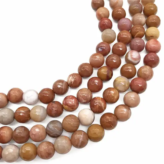 8mm Faceted Petrified Wood Jasper Beads, Round Gemstone Beads, Wholesale Beads