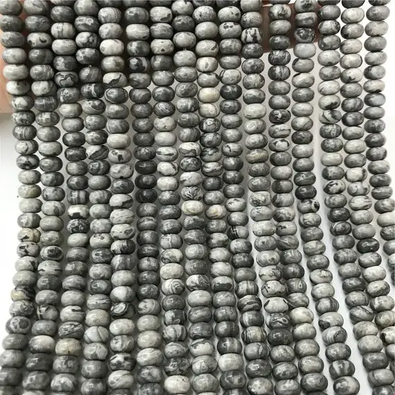 8x5mm Gray Picture Jasper Rondelle Beads, Rondelle Stone Beads, Gemstone Beads