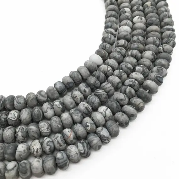 8x5mm Matte Gray Picture Jasper Rondelle Beads, Rondelle Stone Beads, Gemstone Beads