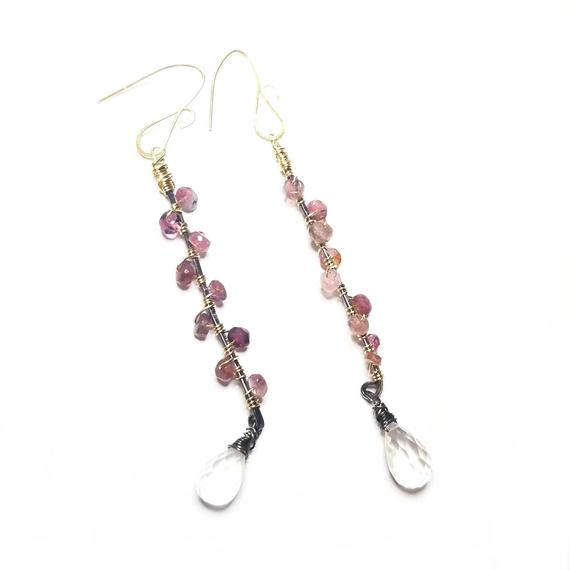 Pink Tourmaline And Ice Quartz Earrings // Pink Tourmaline Earrings // Dangling Earrings // Sterling Silver Dangle Earrings // Gift For Her