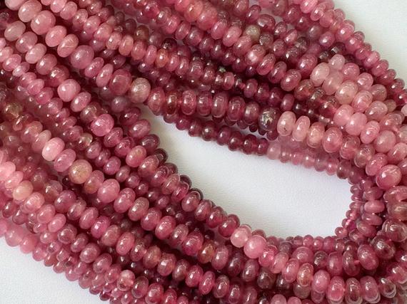 5-6mm Pink Tourmaline Plain Rondelle Beads, Natural Pink Tourmaline Beads, Pink Tourmaline Shaded Rondelle For Jewelry (6in To 13in Options)