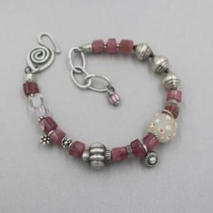 Shop Pink Tourmaline Bracelets! Pink Tourmaline Bracelet, Antique Trade Bead Bracelet, Antique Silver Beads, Pink Gemstone Mixed Bead Funky Bracelet, with Handmade Clasp | Natural genuine Pink Tourmaline bracelets. Buy crystal jewelry, handmade handcrafted artisan jewelry for women.  Unique handmade gift ideas. #jewelry #beadedbracelets #beadedjewelry #gift #shopping #handmadejewelry #fashion #style #product #bracelets #affiliate #ad