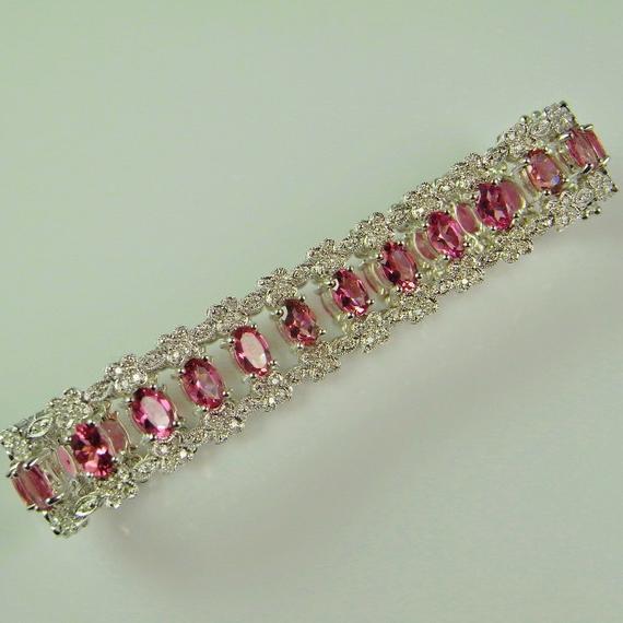 Pink Tourmaline Bracelet Pink Tourmaline Jewelry Tourmaline Diamond Bracelet Wedding Bracelet Tourmaline Tennis Bracelet Diamond Bracelet