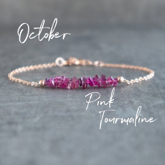 Pink Tourmaline Bracelet, Raw Stone Bracelet, October Birthstone Bracelet, Rubellite Tourmaline Jewelry, Wife Gift