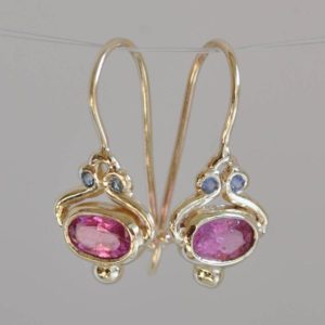 Pink Tourmaline Earring,Blue Sapphire Earring,Gold Drop Earrings,14k Solid Gold Dangle Earring,Everyday Earrings for Woman,Oval Tourmaline |  #affiliate