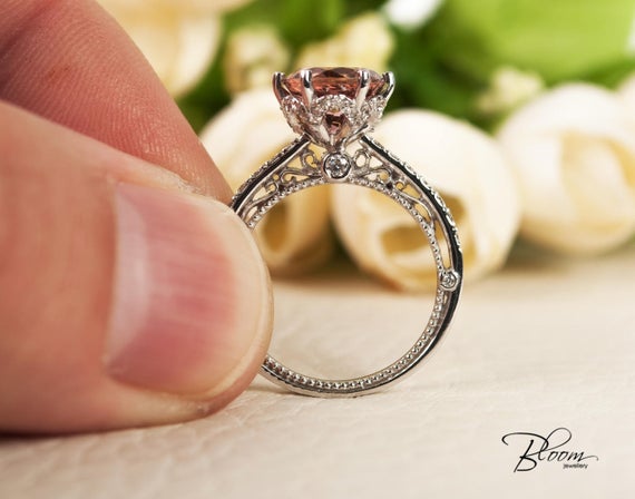 Pink Tourmaline Ring 18k White Gold Diamond Ring Pink Stone Engagement Ring Tourmaline Diamond Ring White Gold Ring  Bloomdiamonds