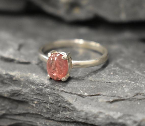 Pink Tourmaline Ring, Natural Tourmaline Ring, October Birthstone, Solitaire Oval Ring, Pink Vintage Ring, October Ring, Solid Silver Ring
