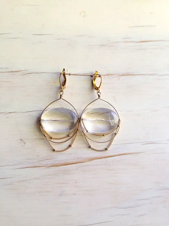 Gold Filled Crystal Quartz Drop Earring Quartz Jewelry