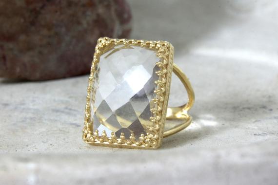 14k Gold Filled Ring · Crystal Quartz Ring · Birthday Gifts · Birthstone Gift · Mothers Ring · Clear Quartz Ring