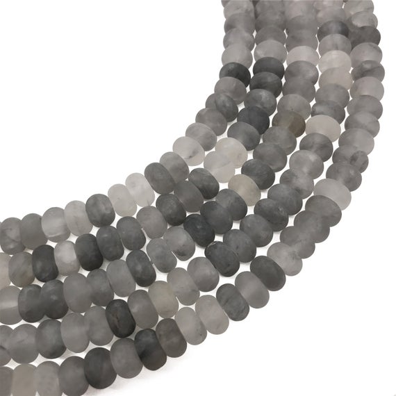 8x5mm Matte Gray Quartz Rondelle Beads, Rondelle Stone Beads, Gemstone Beads