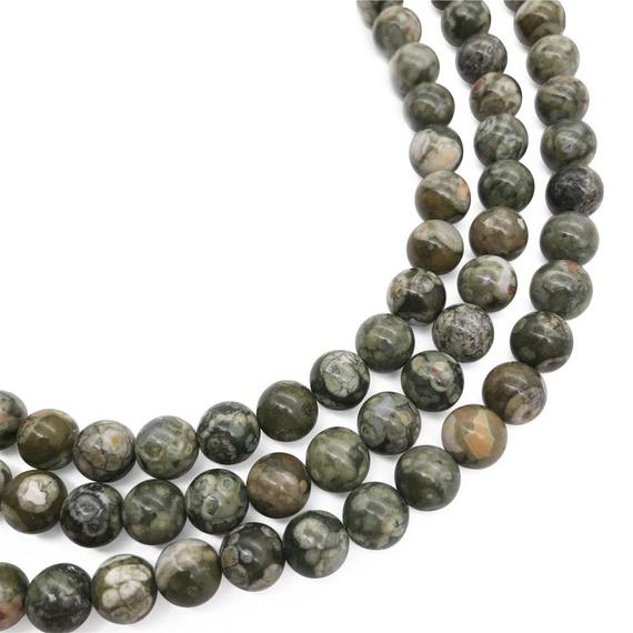 8mm Green Rhyolite Beads, Round Gemstone Beads, Wholesale Beads