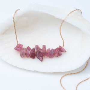 Raw Pink Tourmaline Necklace – Tourmaline Bar Necklace – Rough Stone Necklace – Layering Necklace – October Birthstone Jewelry | Natural genuine Gemstone necklaces. Buy crystal jewelry, handmade handcrafted artisan jewelry for women.  Unique handmade gift ideas. #jewelry #beadednecklaces #beadedjewelry #gift #shopping #handmadejewelry #fashion #style #product #necklaces #affiliate #ad