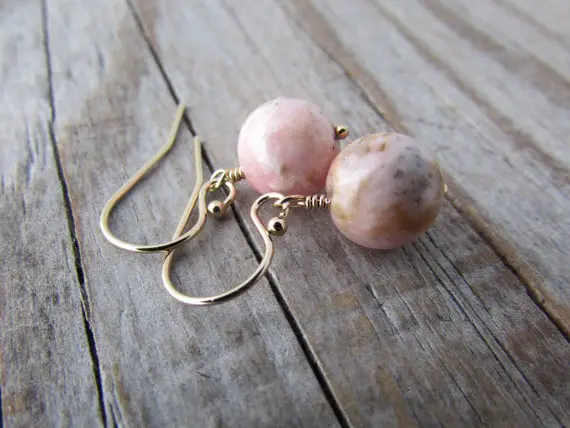 Rhodochrosite Earrings, Small And Simple, Pink Rhodochrosite Dangles, Silver Earrings