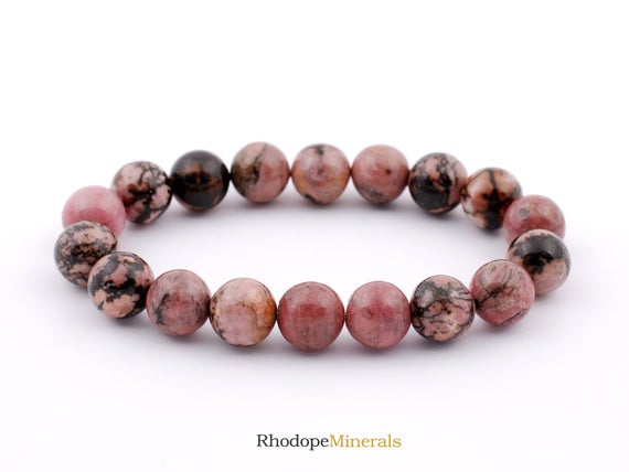 Rhodonite Bracelet, Rhodonite Bracelet 10 Mm Beads, Rhodonite Bracelet, Rhodonite, Crystals, Rocks, Stones, Gifts, Metaphysical Crystals